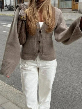 2025 Spring and Summer Cross-border Foreign Trade Spot Casual Versatile Solid Color V-neck Knitted Jacket