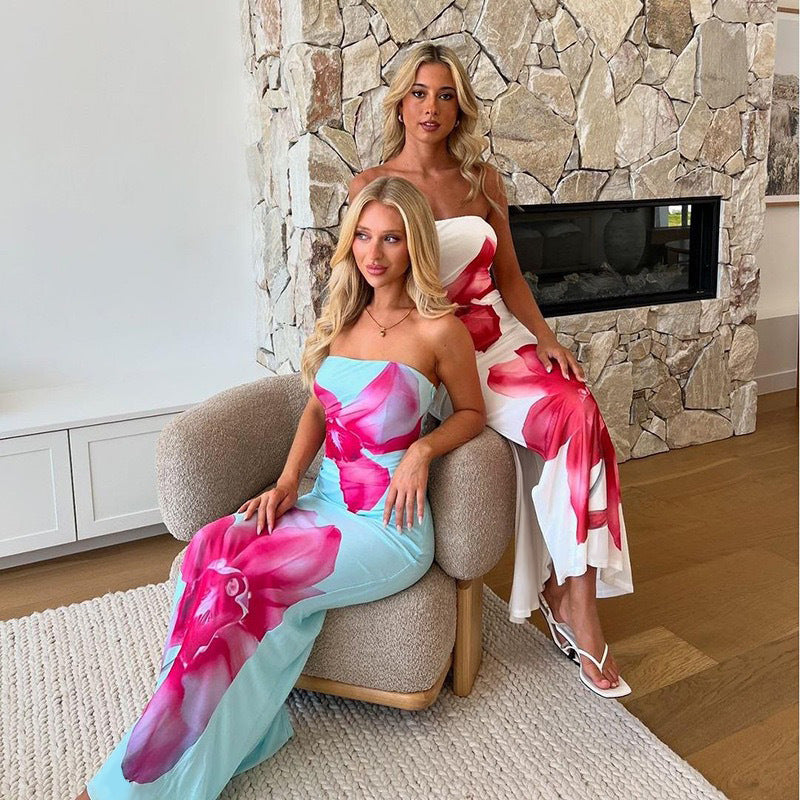 European and American foreign trade 2025 new women's fashion temperament sexy tube top slim long side slit holiday dress