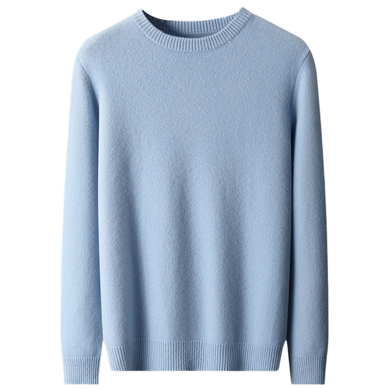 Autumn and winter round neck wool sweater men's 100% pure wool thick pullover sweater loose casual solid color knitted bottoming shirt