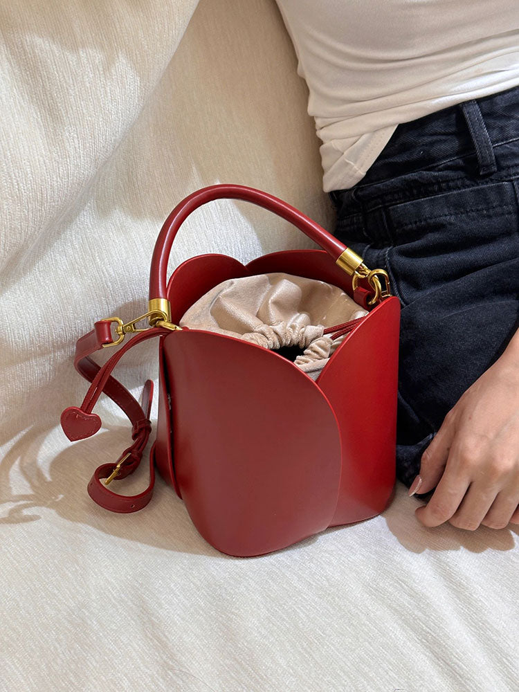This year's popular red bridal petal portable bucket bag ladies 2025 new vegetable basket crossbody bag wedding bag
