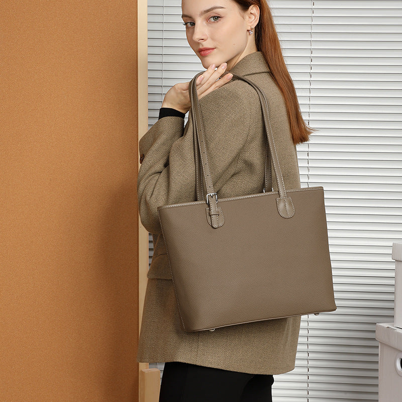 Large capacity tote bag women's genuine leather 2025 spring and summer new high-end niche shoulder bag fashionable all-match bucket bag