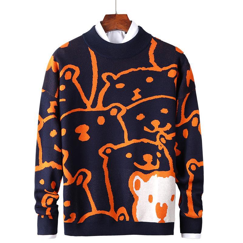Winter new trendy brand warm sweater men's Japanese long-sleeved loose round neck men's sweater pullover knitted bottoming shirt