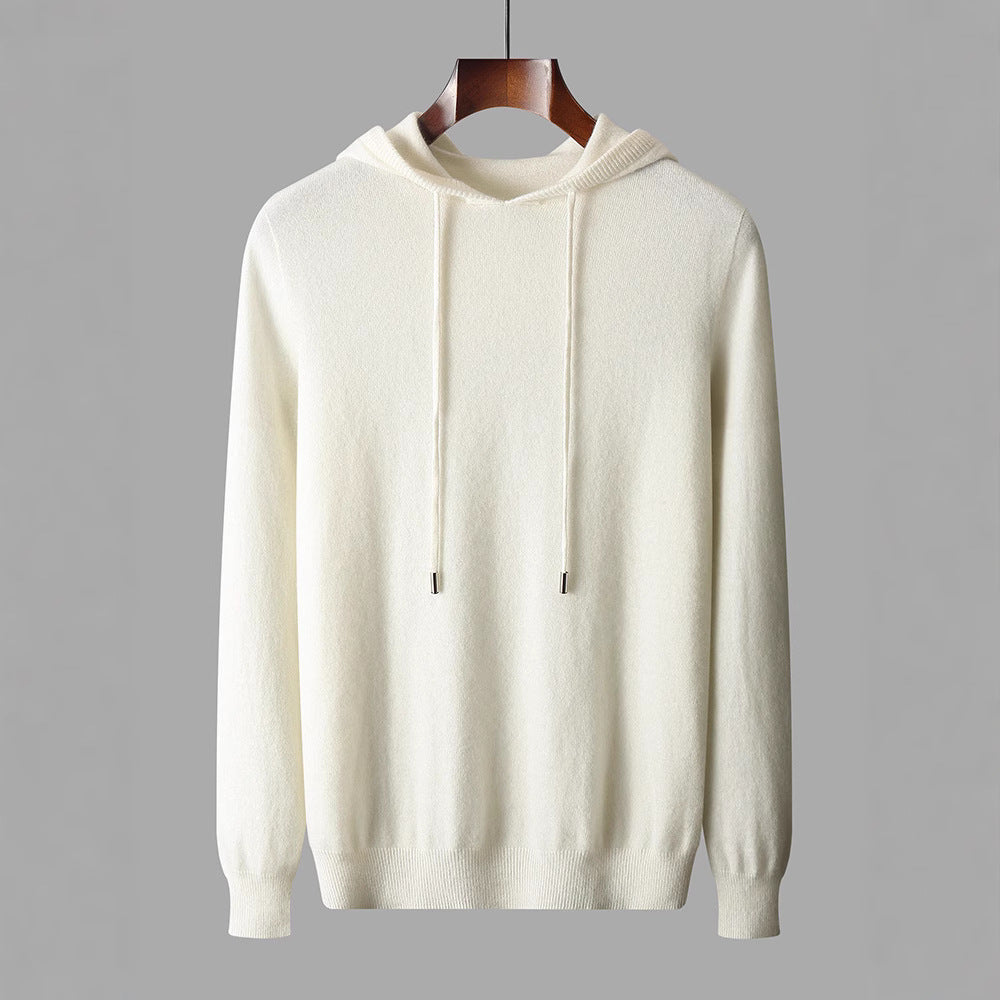 Men's first-line ready-to-wear hoodie pure wool sweater base shirt pullover hoodie business casual solid color sweater