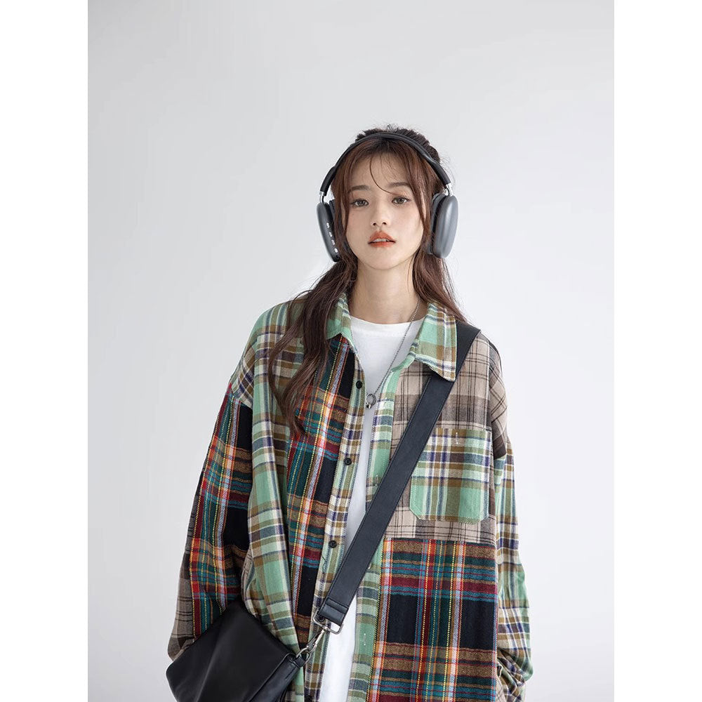 Japanese retro plaid shirt women's spring and autumn style design niche shirt jacket loose casual long-sleeved top trend