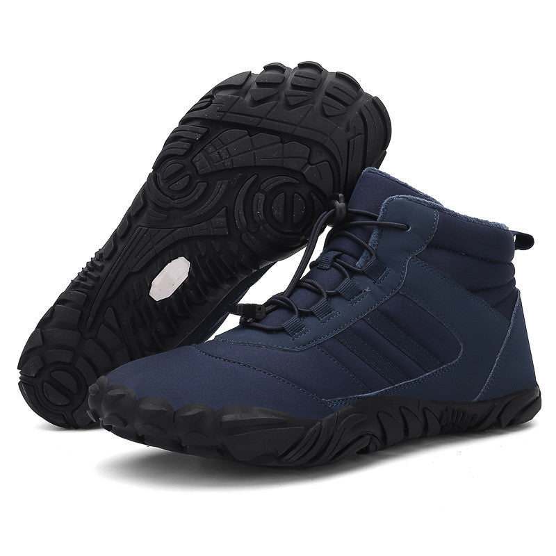 Cross-border new winter cotton boots men's casual barefoot cotton shoes women's plus velvet thickened snow boots couple warm hiking shoes