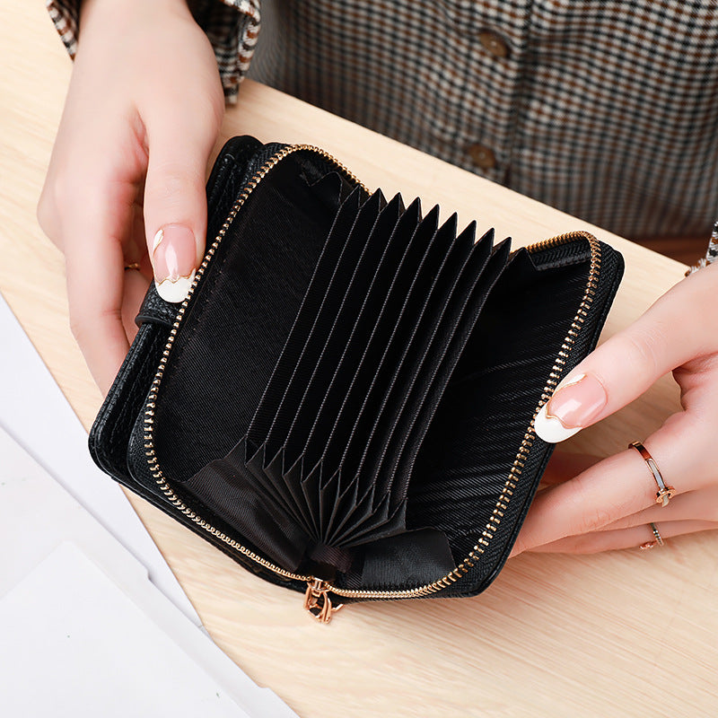 New women's short wallet women's lychee pattern accordion card holder multiple card slots Korean style fashion card holder ID card trend
