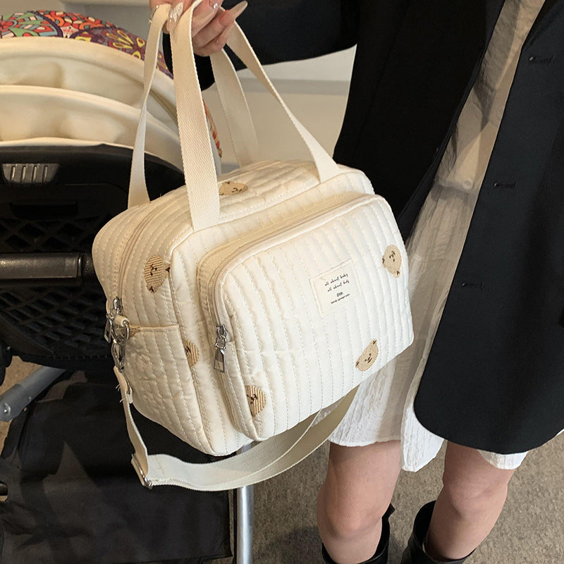 New style pure cotton embroidery mommy bag for mom to go out fashionable small fresh mommy bag outdoor travel ladies tote bag