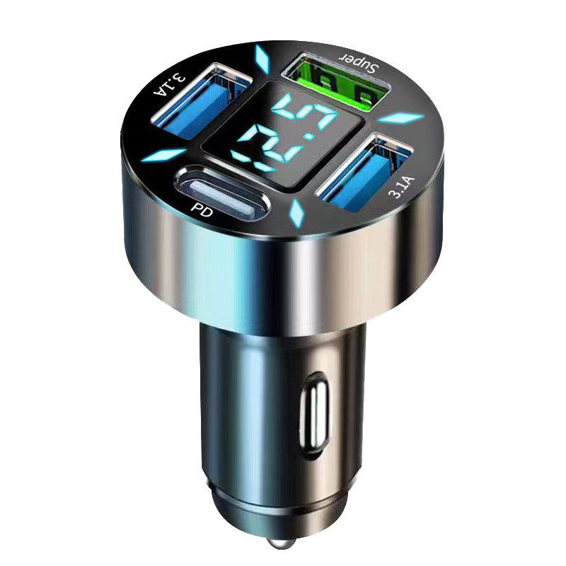 New digital display car charger 4USB 66W fast charging PD mobile phone charger one to four QC3.0 car charger