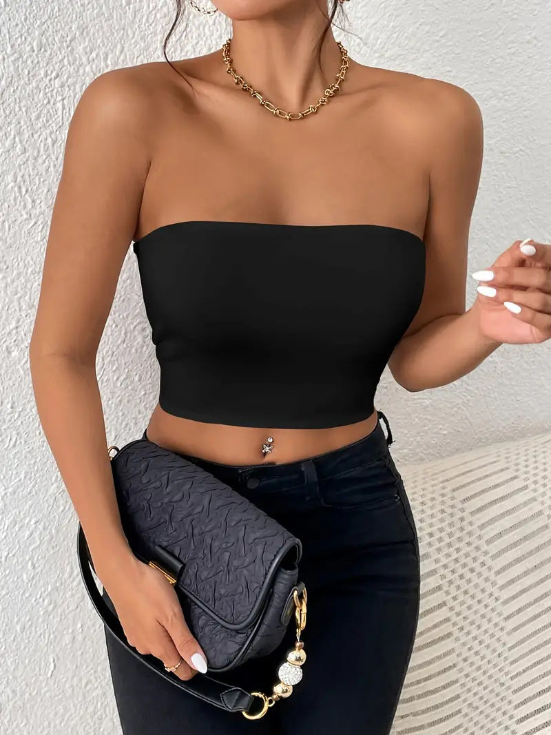 2025 hot style European and American cross-border sexy navel-baring tube top integrated suspender vest outer wear chest wrap top vest women
