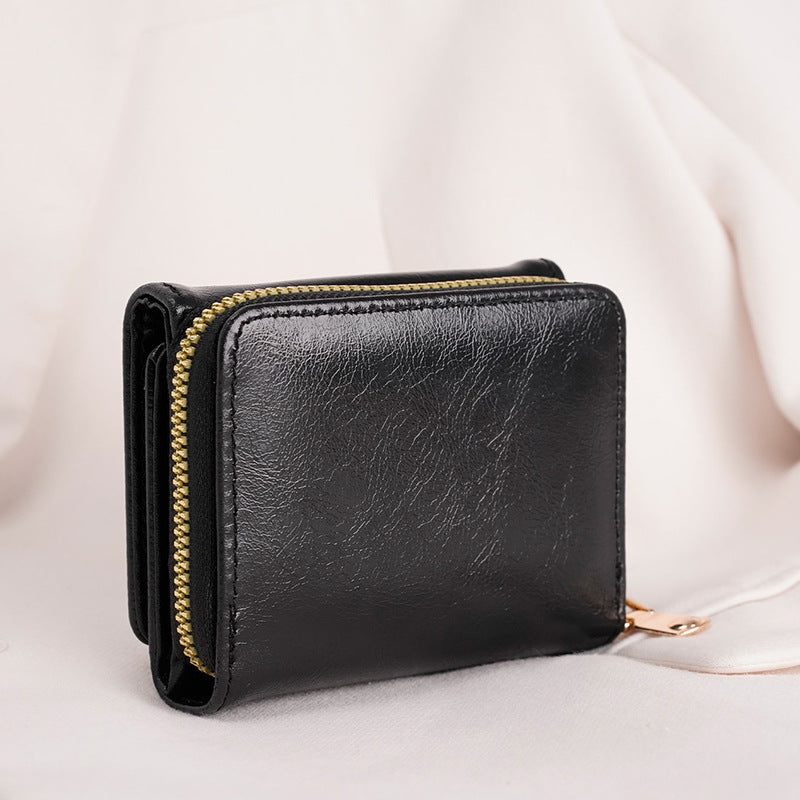 Credit card ID card cash wallet women's wallet small wallet short wallet card holder zipper wallet multi-layer trifold