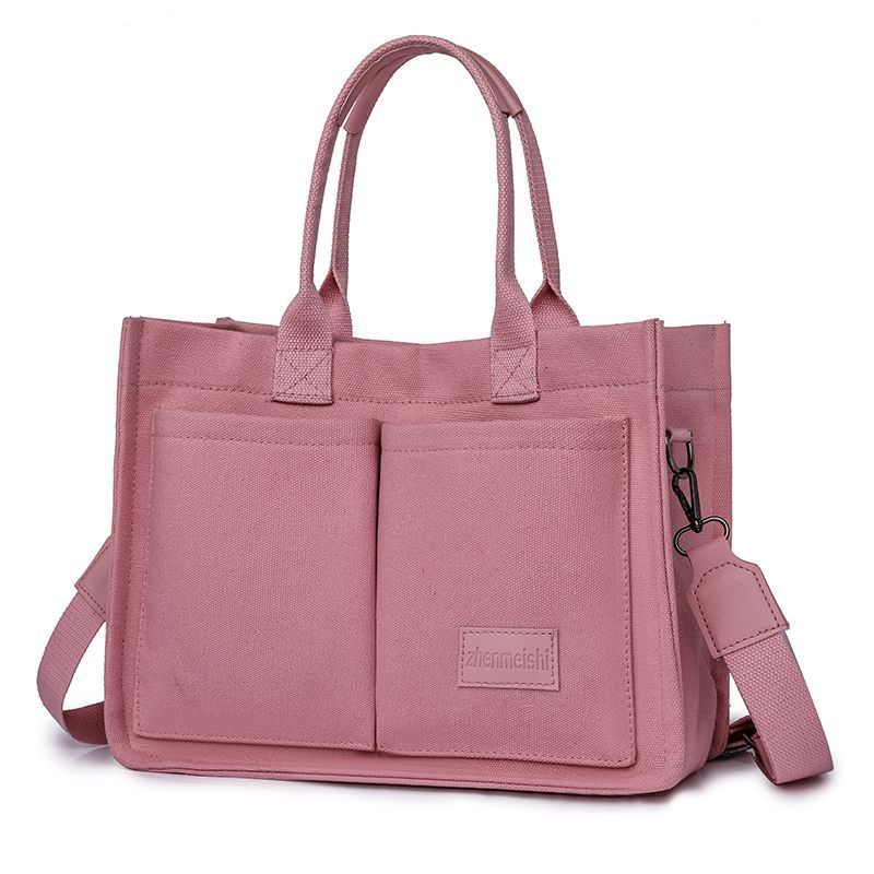 Cross-border canvas bag women's large capacity multi-pocket ladies bag trendy crossbody bag wide shoulder strap handheld tote bag