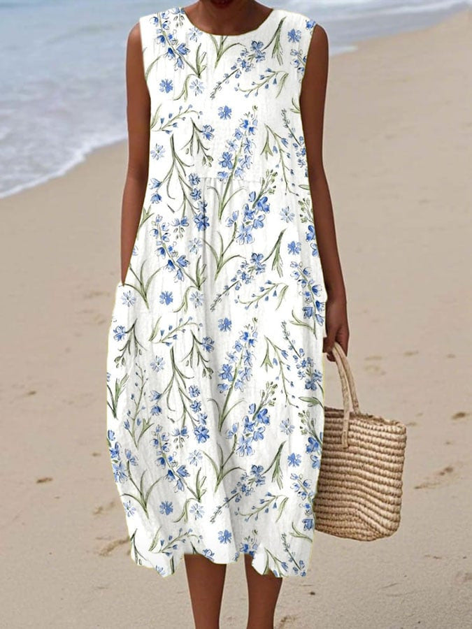 2025 European and American spring and summer new sleeveless casual printed temperament long dress slim small fresh casual dress