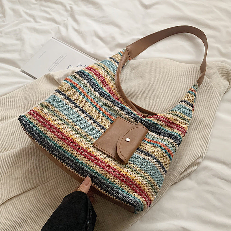 Large capacity hand-woven bag women new fashion commuter tote bag women ins holiday beach bag women