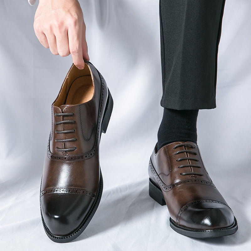 European and American British style brogues men's business genuine leather color matching carved Oxford shoes men's wedding pointed toe groom shoes