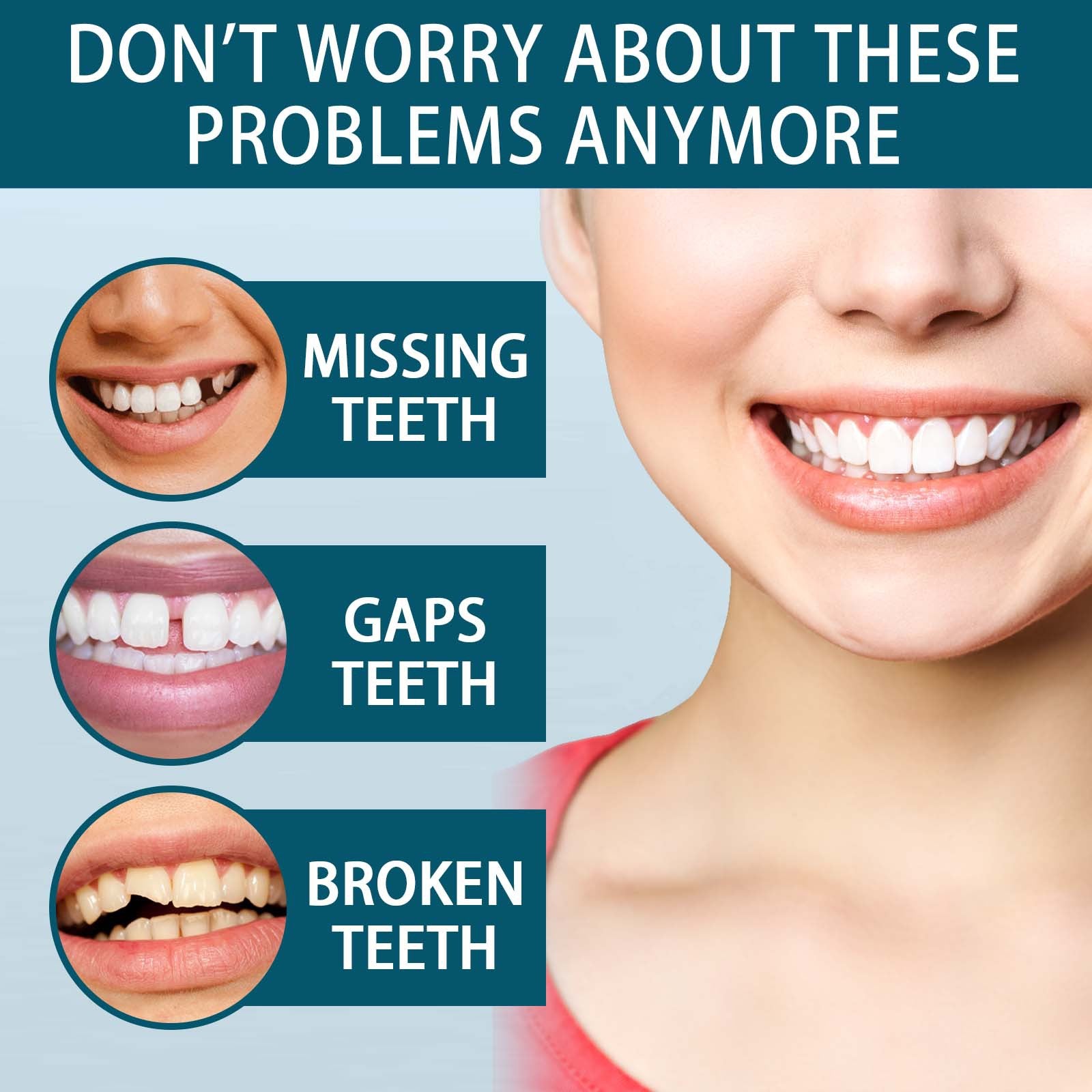 EELHOE adjustable snap-on dentures to modify teeth, fill gaps between teeth, correct braces, and denture kits