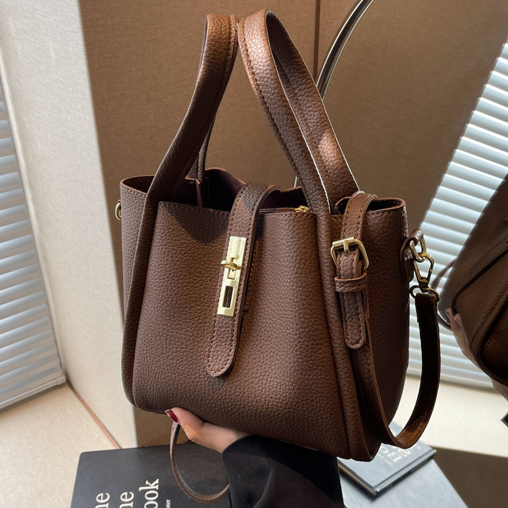 New autumn and winter simple high-end bag women's fashionable all-match retro commuter messenger bag textured portable bucket bag