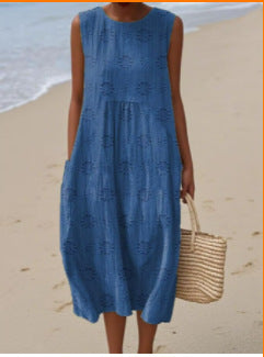 2025 European and American spring and summer new sleeveless casual printed temperament long skirt dress slim small fresh casual skirt