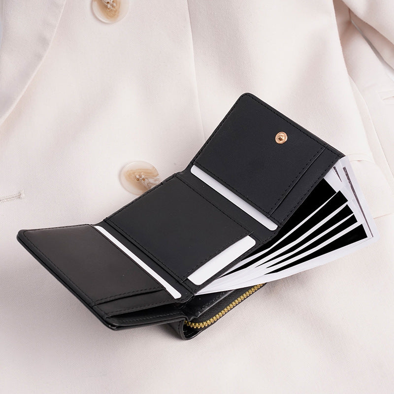 Credit card ID card cash wallet women's wallet small wallet short wallet card holder zipper wallet multi-layer trifold