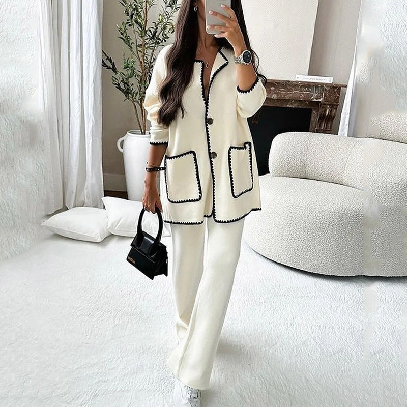 cross-border foreign trade European and American women's suit autumn new fashion casual loose solid color two-piece suit