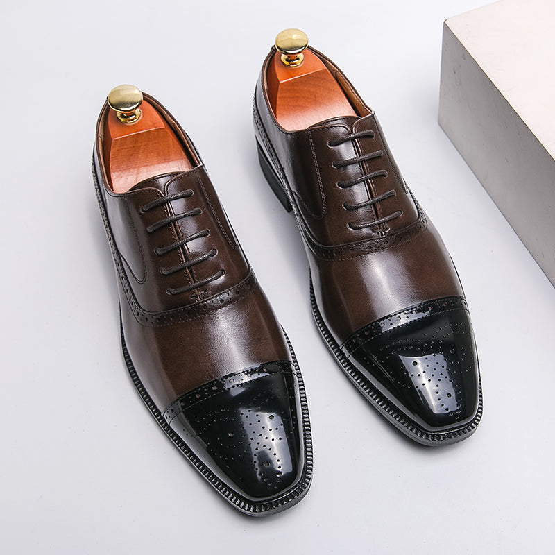European and American British style brogues men's business genuine leather color matching carved Oxford shoes men's wedding pointed toe groom shoes
