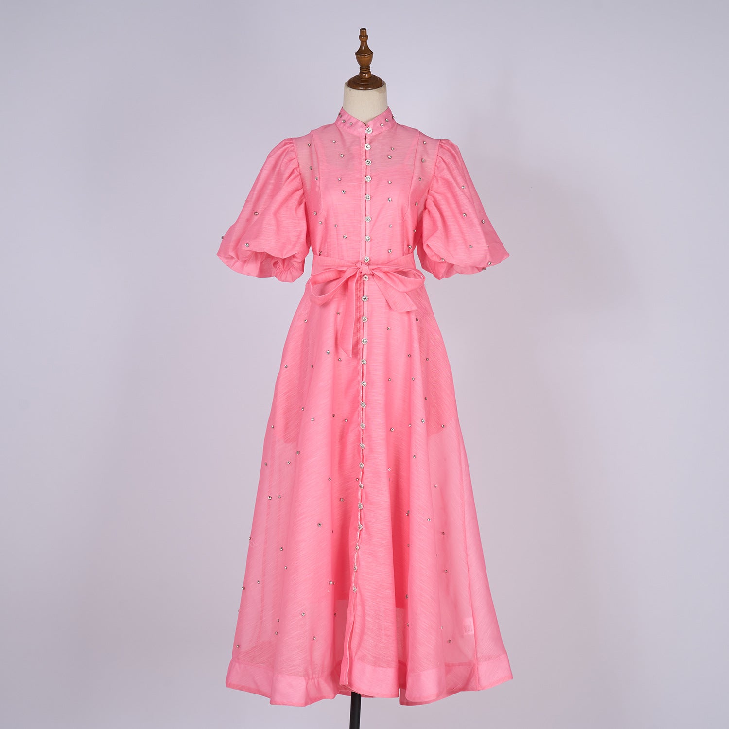 European and American cross-border summer palace style high-end design heavy-duty rhinestone short-sleeved single-breasted dress with suspenders