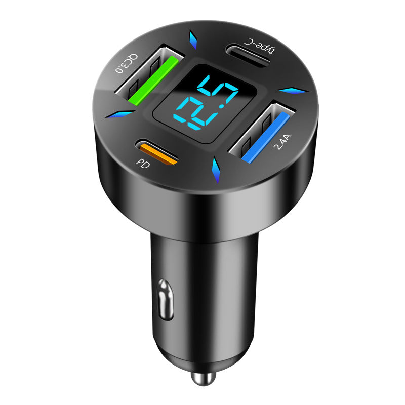 New digital display car charger 4USB 66W fast charging PD mobile phone charger one to four QC3.0 car charger