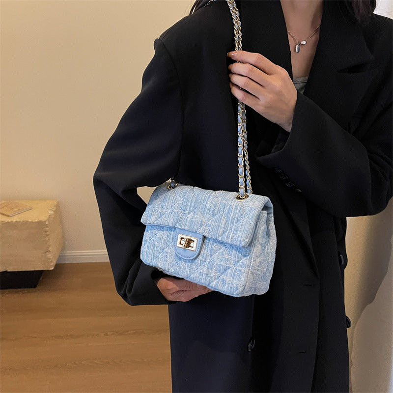 Denim bag women's niche design new fashion diamond chain bag versatile casual shoulder messenger bag