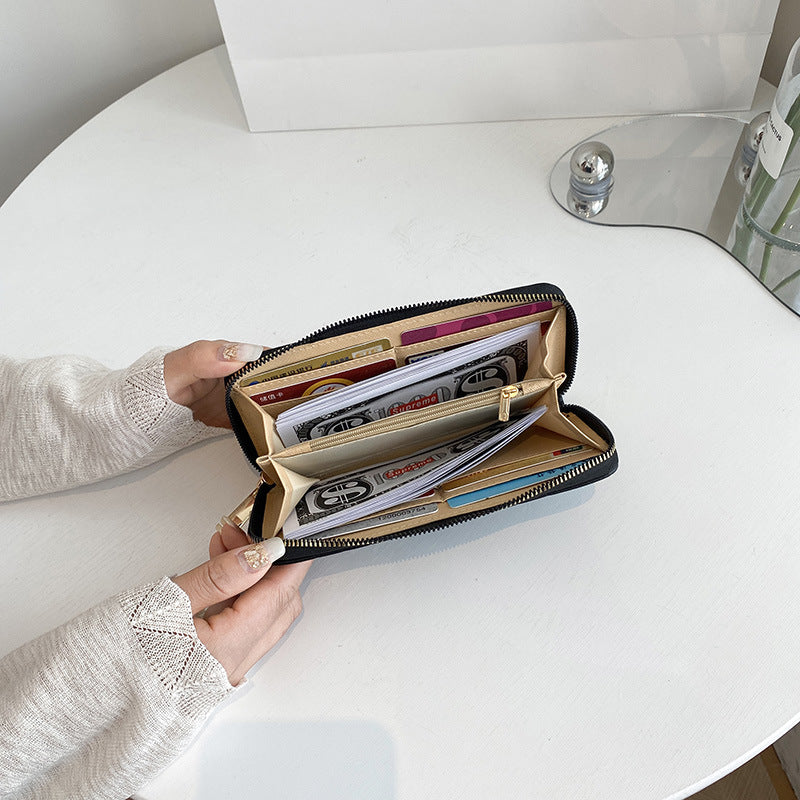 New women's wallet medium and long zipper clutch fashionable foreign trade PU leather pressed money clip coin purse trend