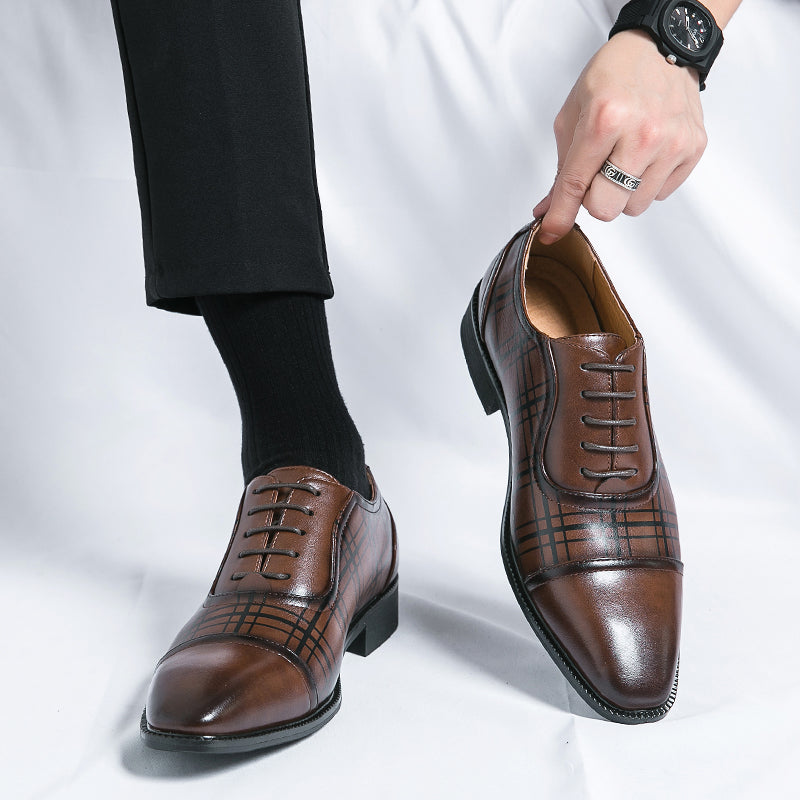 European and American British style brogues men's business genuine leather color matching carved Oxford shoes men's wedding pointed toe groom shoes