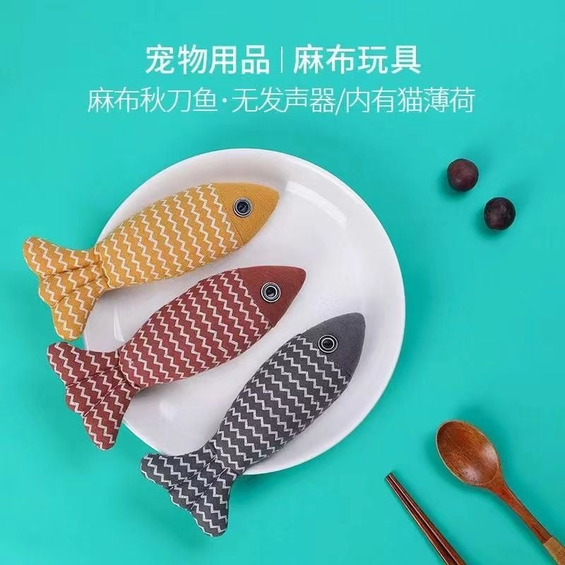 Cat toys, imitation fish, catnip fish, cat teaser, self-entertainment cat supplies, linen fish doll, cat toys