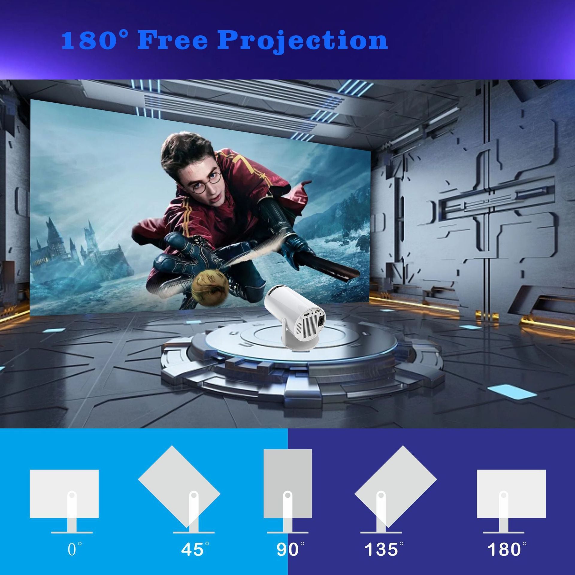 Cross-border hot-selling HY300 barrel projector Android 12 PTZ projector 720P projection home bedroom wall projection