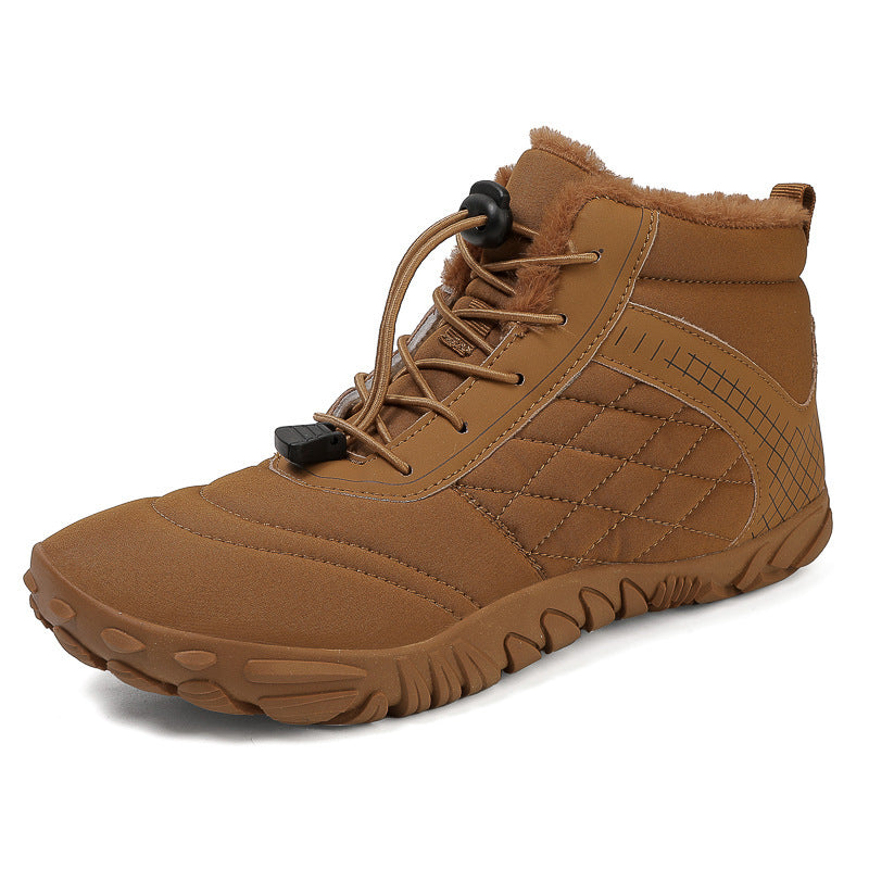 Cross-border new winter cotton boots men's casual barefoot cotton shoes women's plus velvet thickened snow boots couple warm hiking shoes