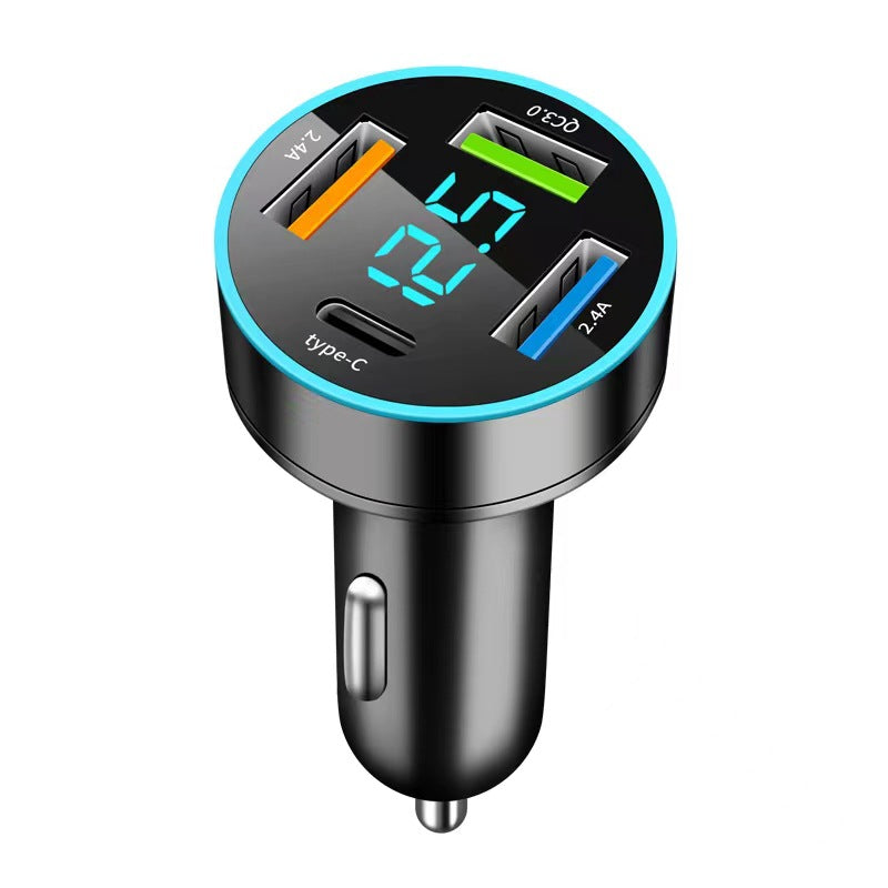 New digital display car charger 4USB 66W fast charging PD mobile phone charger one to four QC3.0 car charger