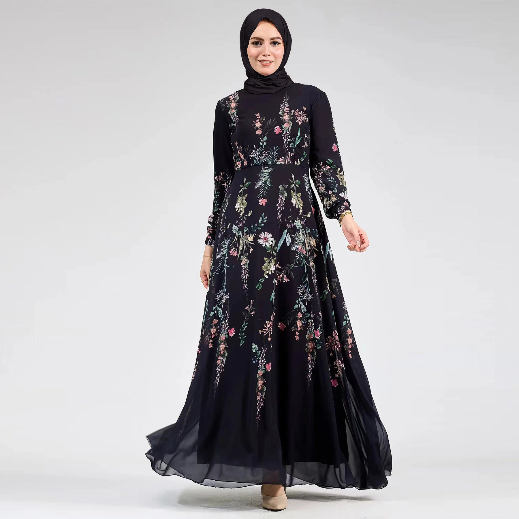 2025Loriya AliExpress European and American pure chiffon printed dress ankle-length printed long skirt LR979