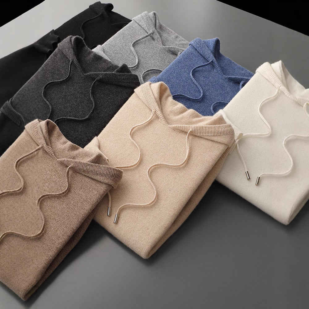 Men's first-line ready-to-wear hoodie pure wool sweater base shirt pullover hoodie business casual solid color sweater