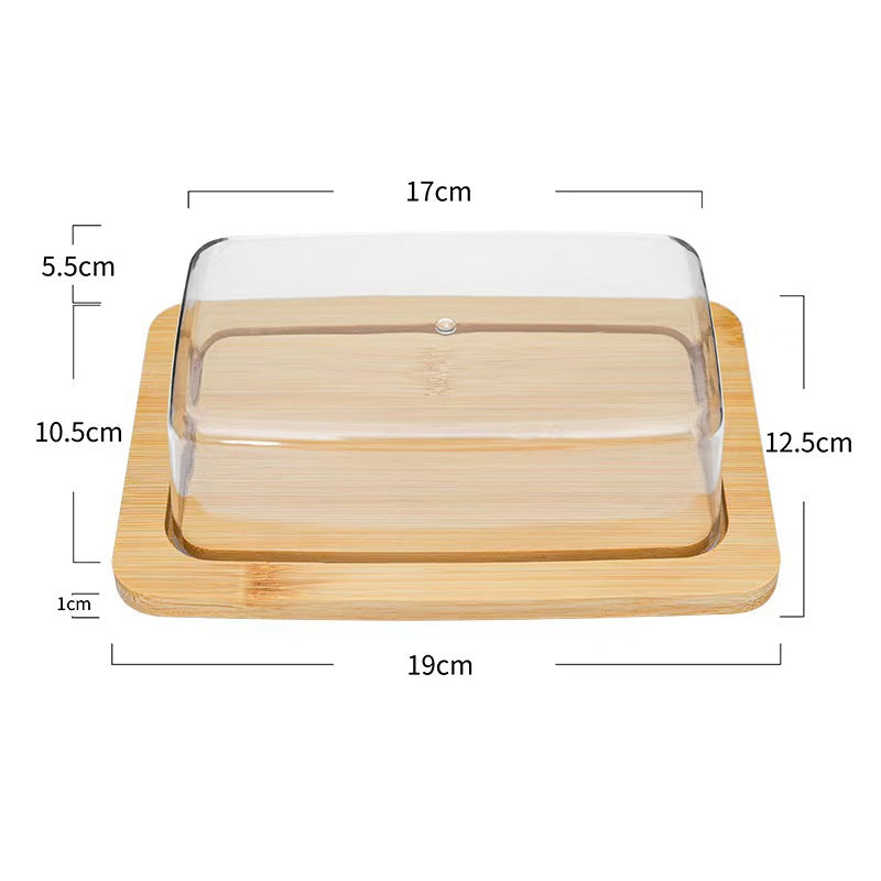 bamboo butter box butter storage kitchenware with lid fresh-keeping box cover transparent cover bamboo wooden tray dinner plate
