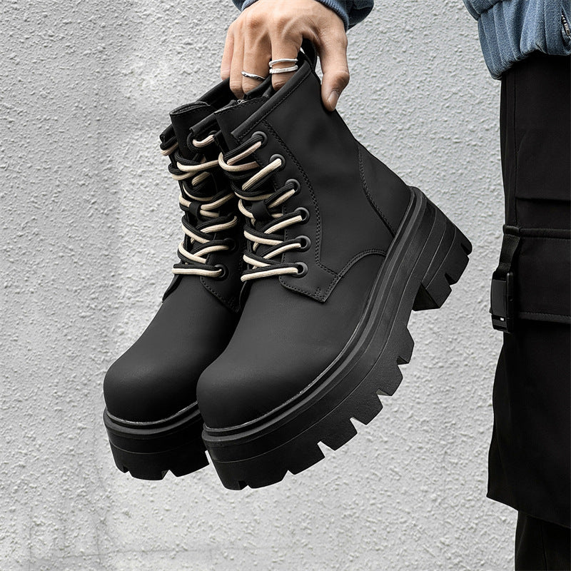 New Men's Couple Boots Autumn and Winter Plush Leather Boots Thick-soled Height-enhancing Martin Boots 7430-J