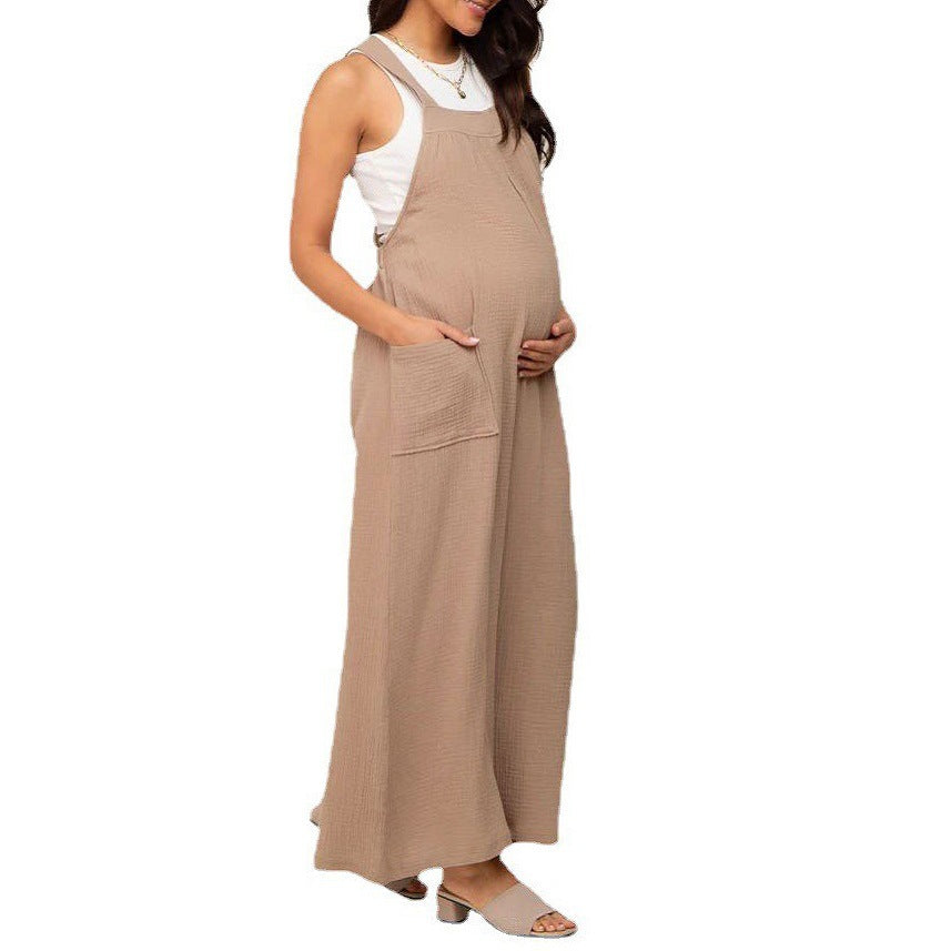 Foreign trade maternity pants spring and summer thin beige lace-up maternity wide-leg pants casual maternity pants