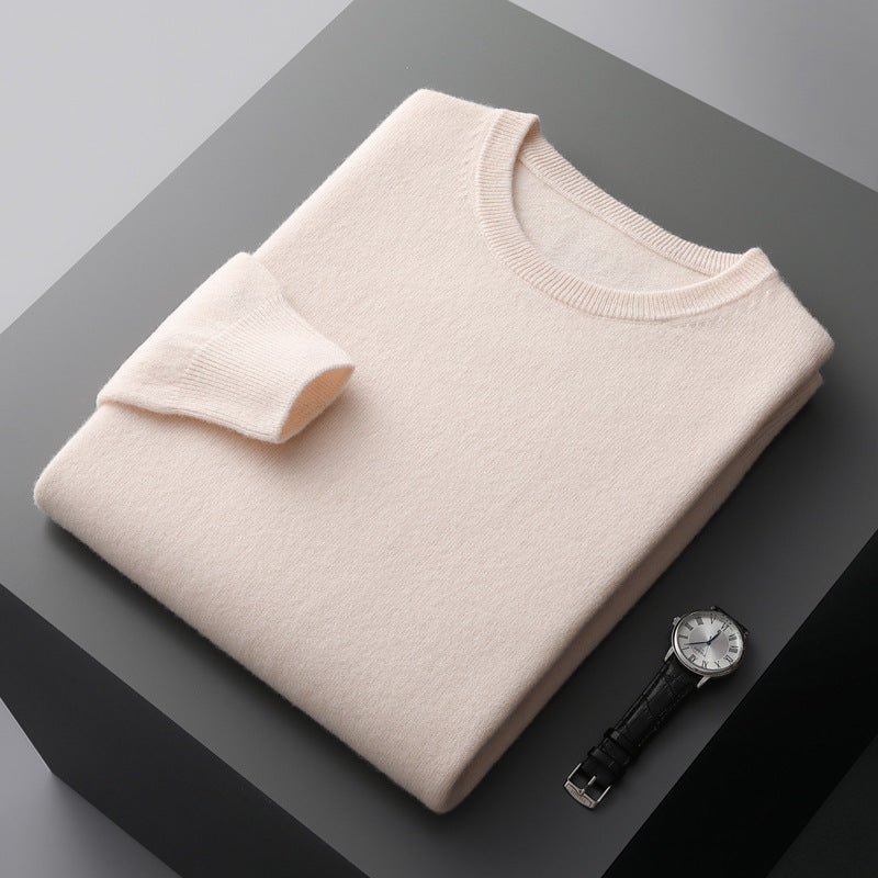 Autumn and winter new first-line ready-to-wear 100 full wool sweater men's round neck long-sleeved pullover sweater solid color knitted bottom