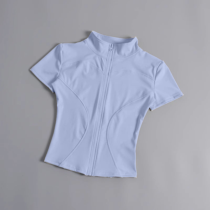 High elastic yoga short-sleeved jacket stand collar zipper tight running sports jacket quick-drying nude fitness short-sleeved women summer