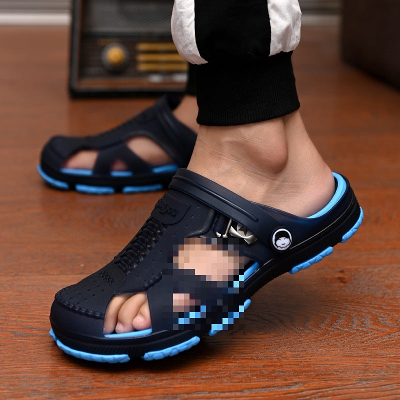 Men's sandals, slippers, men's shoes, summer new style flip flops, beach shoes, non-slip outdoor wear, dual-purpose hole shoes