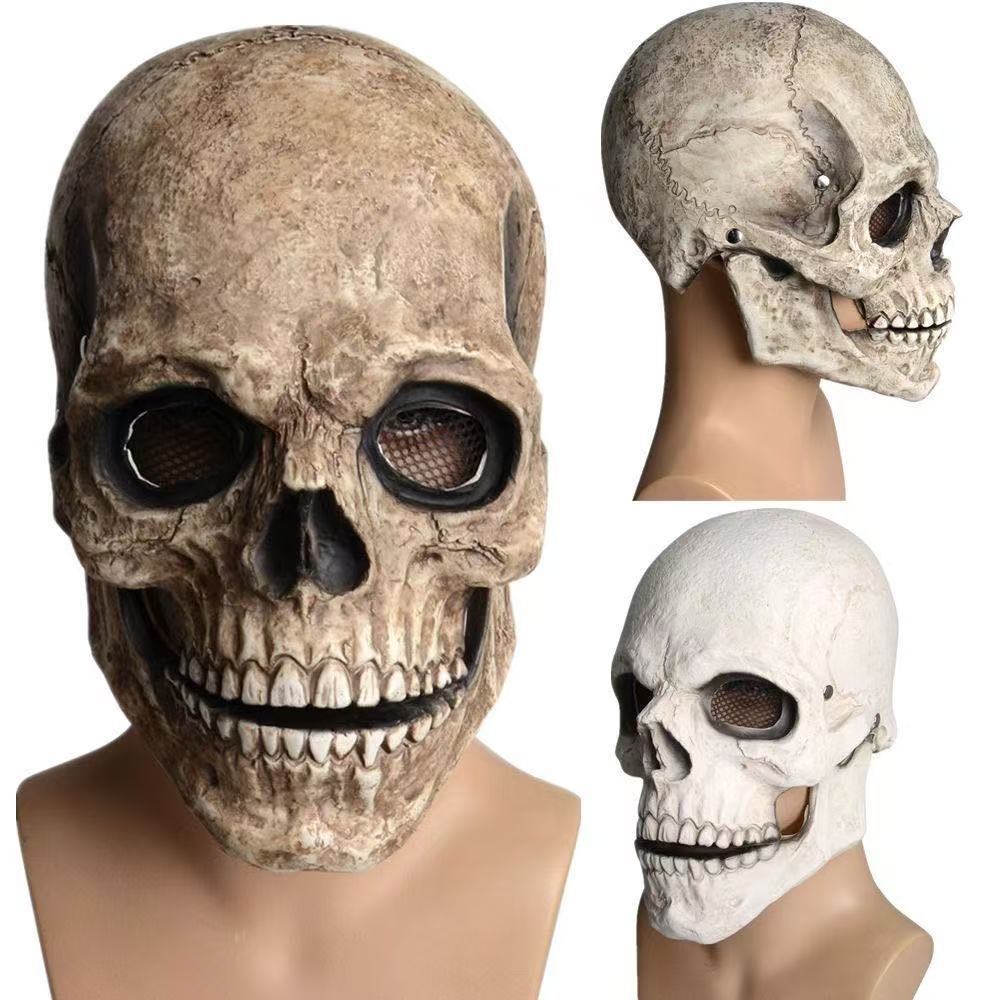 Halloween movable mouth skull mask movable double layer Jack horror brain flower luminous skull head set props spot