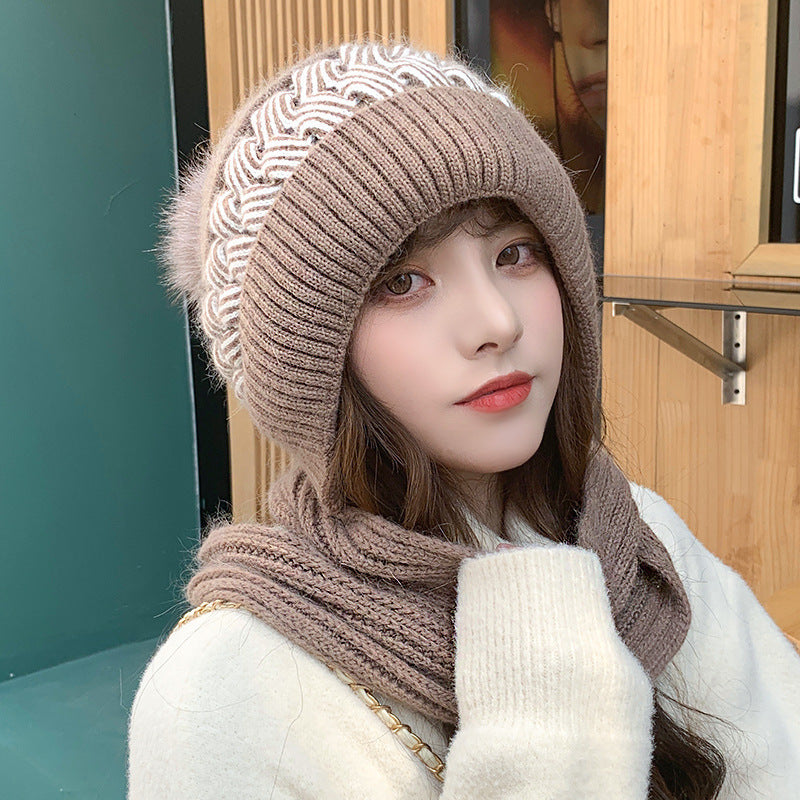 Women's winter hats, new style hats, scarves, integrated snow hats, plush and thickened wool hats, buckle earmuffs, knitted hats