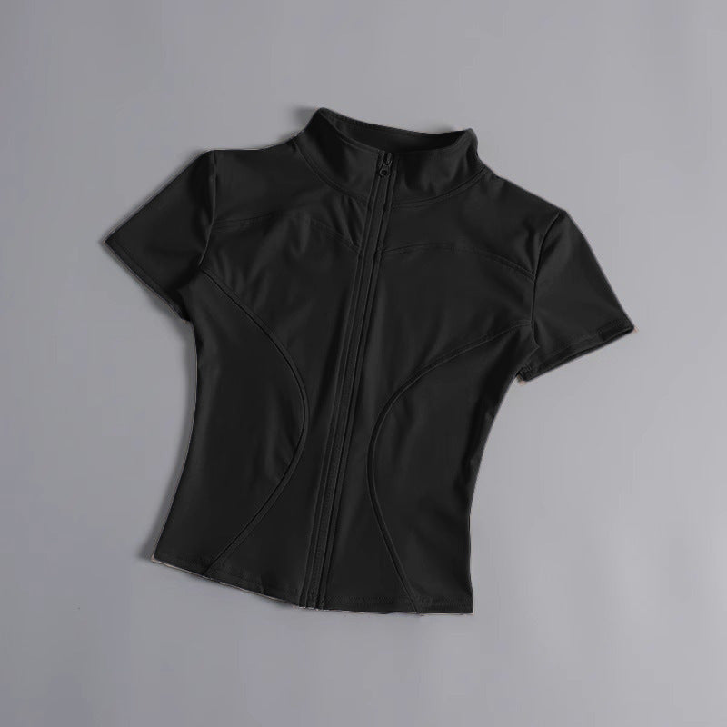 High elastic yoga short-sleeved jacket stand collar zipper tight running sports jacket quick-drying nude fitness short-sleeved women summer