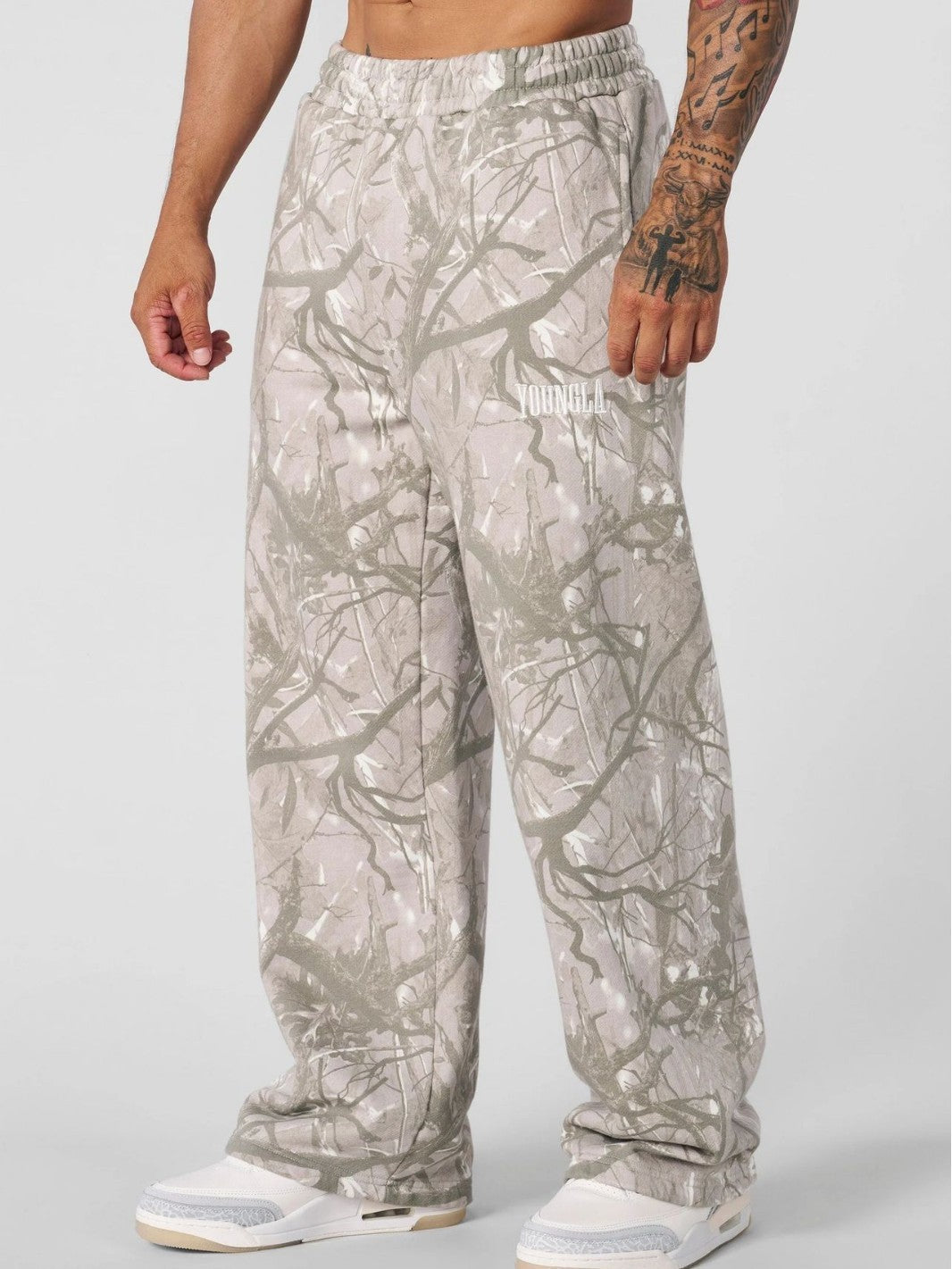 Leaf camouflage 3D printed flared casual pants men's loose sports outdoor camouflage wide-leg trousers American street style