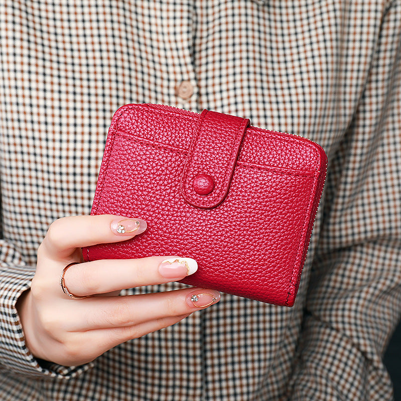 New women's short wallet women's lychee pattern accordion card holder multiple card slots Korean style fashion card holder ID card trend