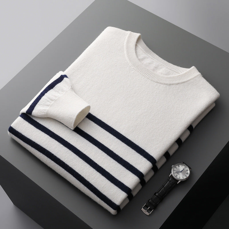 100 wool sweater men's round neck thin sailor sweater knitted sweater loose youth bottoming wool sweater trend