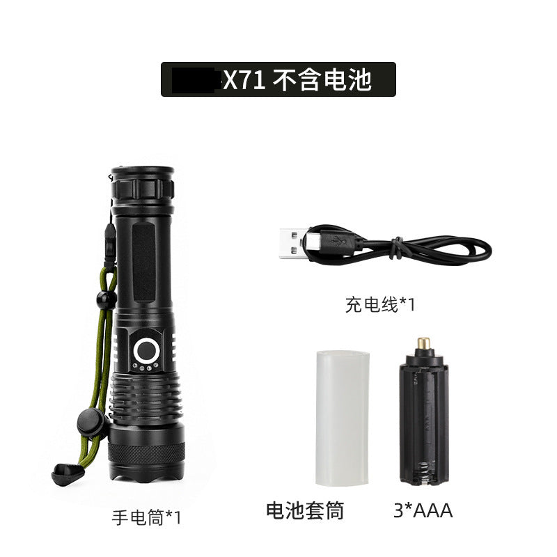Cross-border P70 high-intensity flashlight outdoor waterproof USB rechargeable telescopic zoom high-power LED flashlight