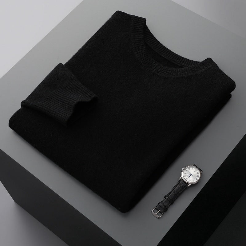 Autumn and winter round neck wool sweater men's 100% pure wool thick pullover sweater loose casual solid color knitted bottoming shirt