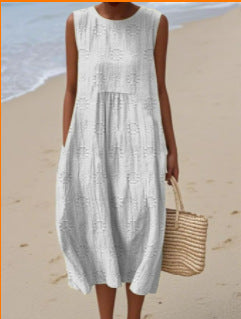 2025 European and American spring and summer new sleeveless casual printed temperament long skirt dress slim small fresh casual skirt